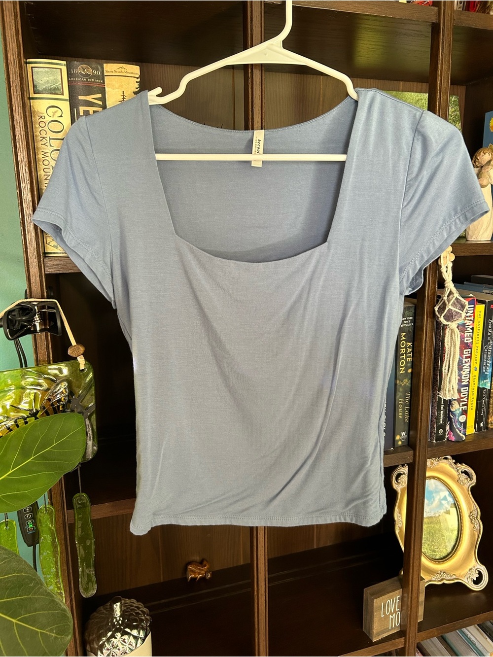 BE COOL Light Dusty Blue Square Neck Short Sleeve Tee
